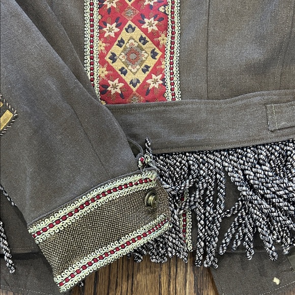 vintage up cycled world war 2 wool jacket- Olive Green Jacket with Gold Accents - Picture 3 of 6